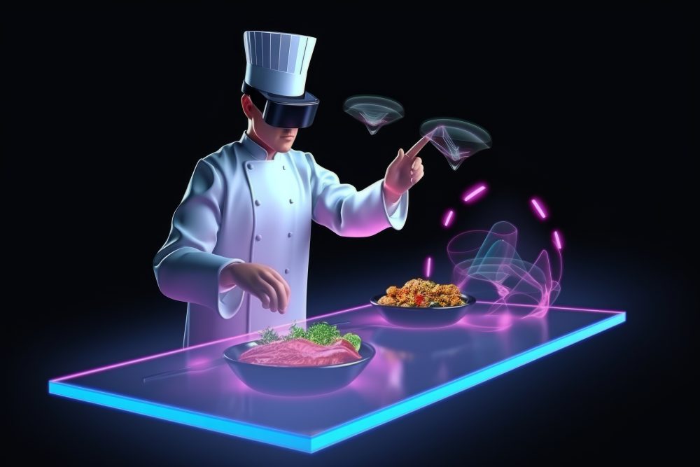 Yemek pişirmek için vr teknolojisini kullanan kişi