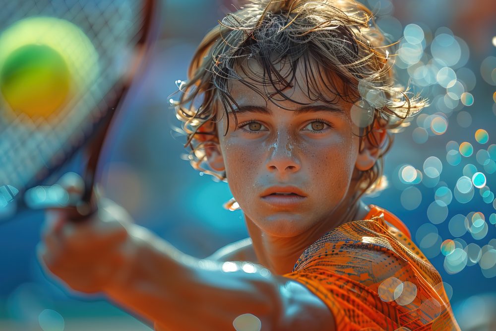 Profesyonel tenis oynayan genç kişi