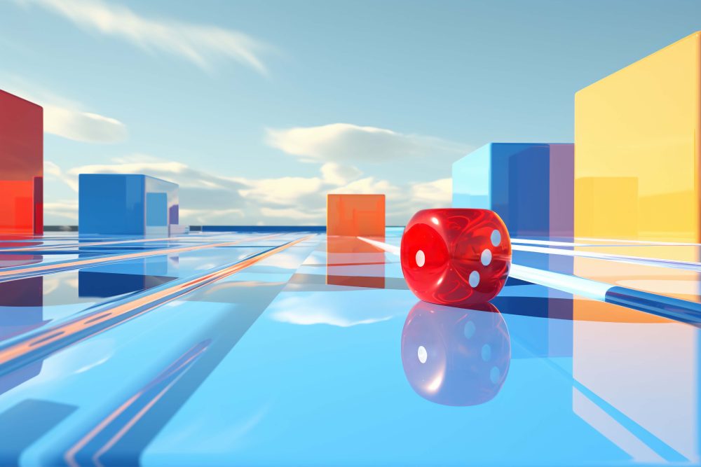 3d dice with abstract scenery