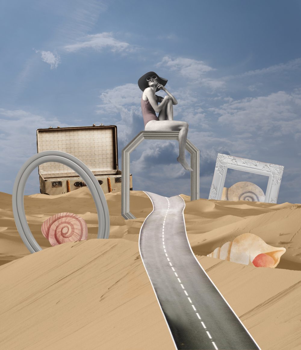 Vintage collage with woman